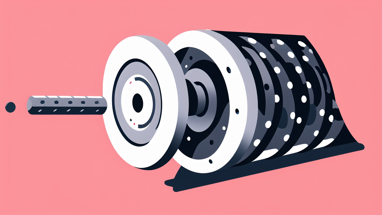 Colored carbon fiber motor with segmented cylindrical design on pink background