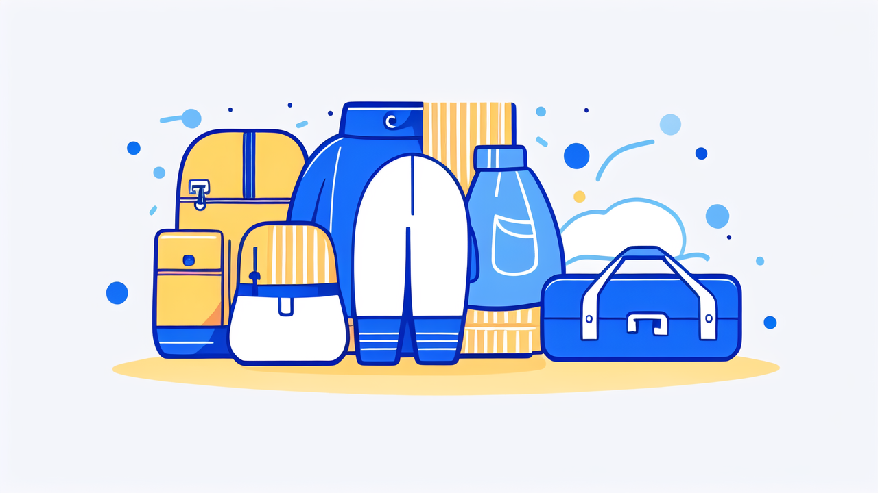 Baby Sleeping Bags with Duvet for Winter Next to Colorful Travel Essentials