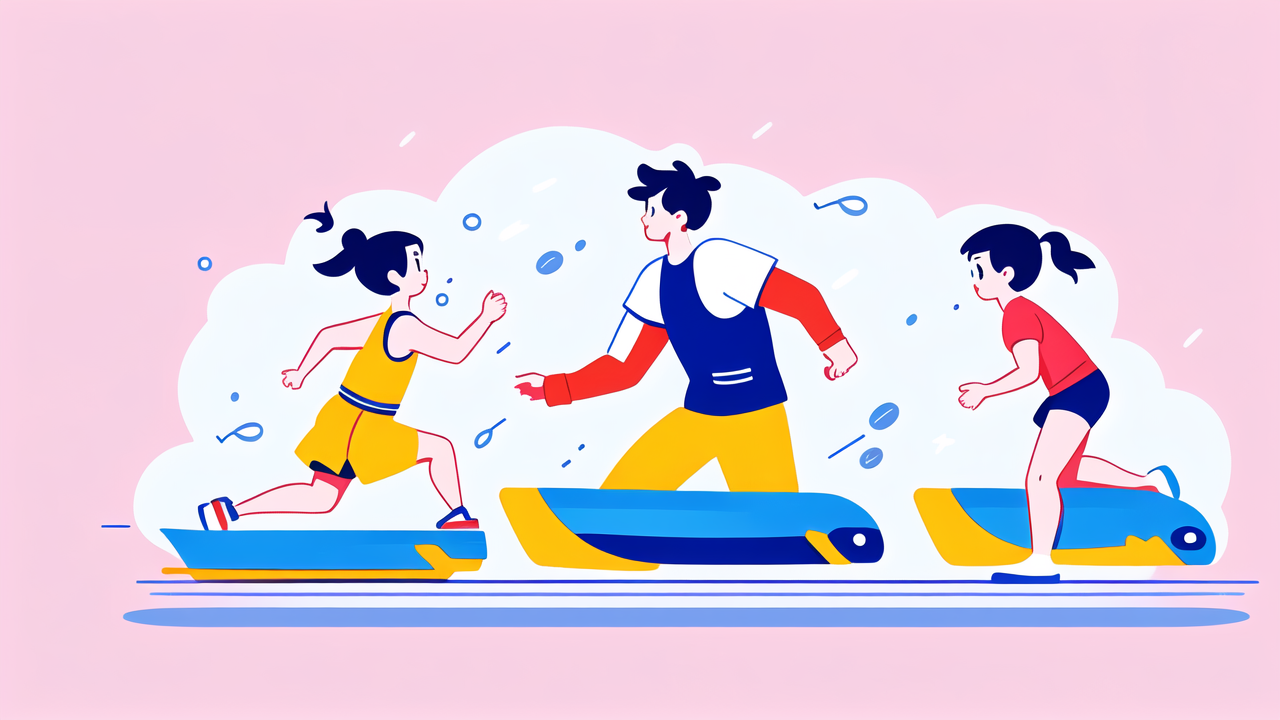 baby hand casting kit, Children racing on skateboards with dynamic poses on a vibrant pink background