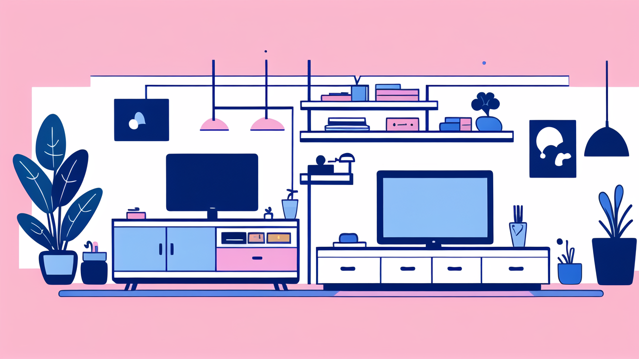 Modern living room with Eames Furniture, pink walls, blue carpet, South African houses theme