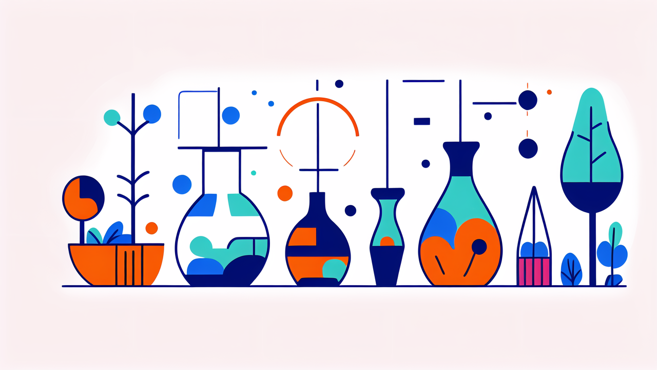 Glass Innovations Bongs in a colorful laboratory setup with glass flasks and tubes