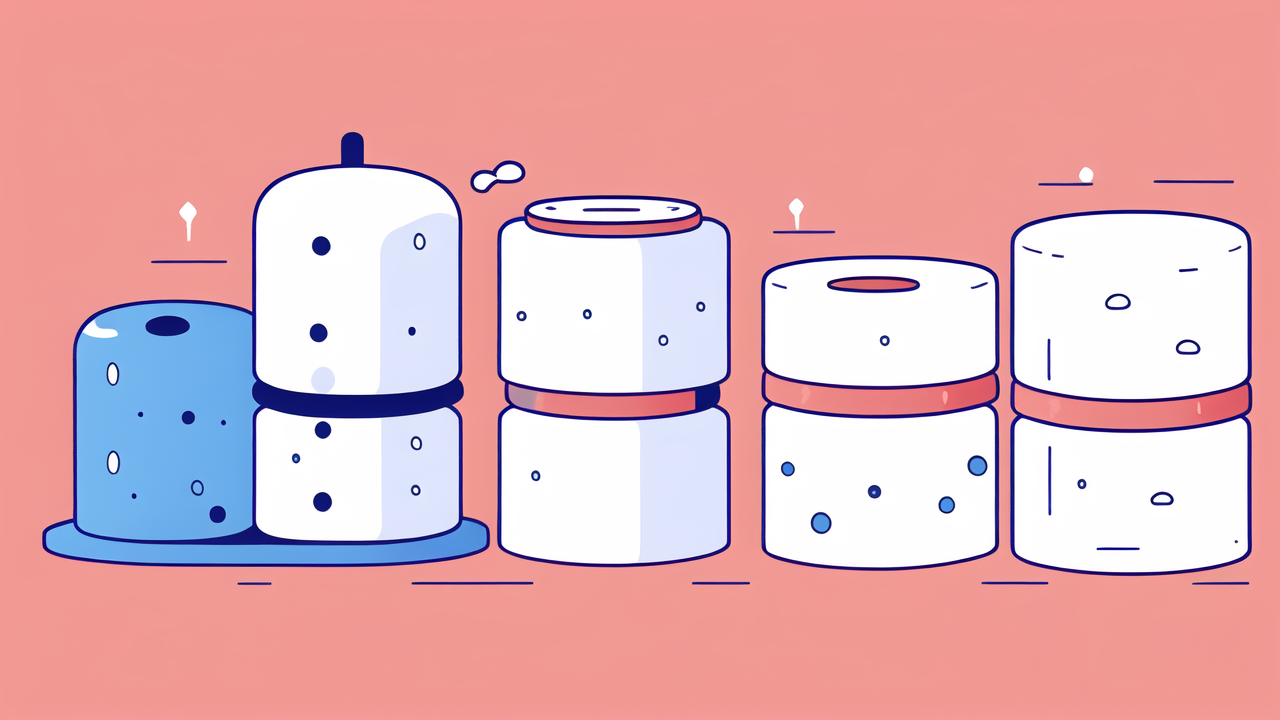 high density foam, Foam density guide: colorful containers arranged against an orange background