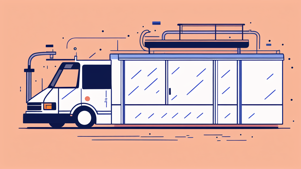 White truck with blue stripe, pink backdrop; lacks direct carbon fiber sheets.