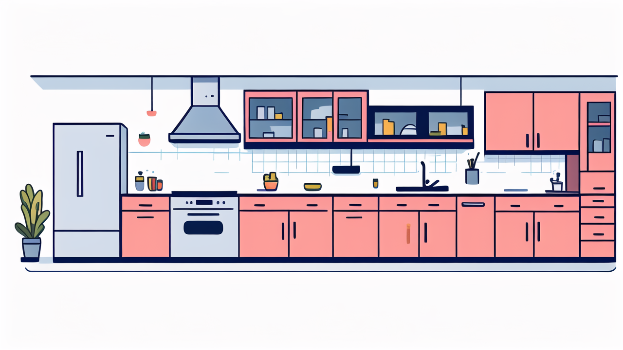 Modern kitchen with American Countertops, pink cabinets, and blue tile backsplash