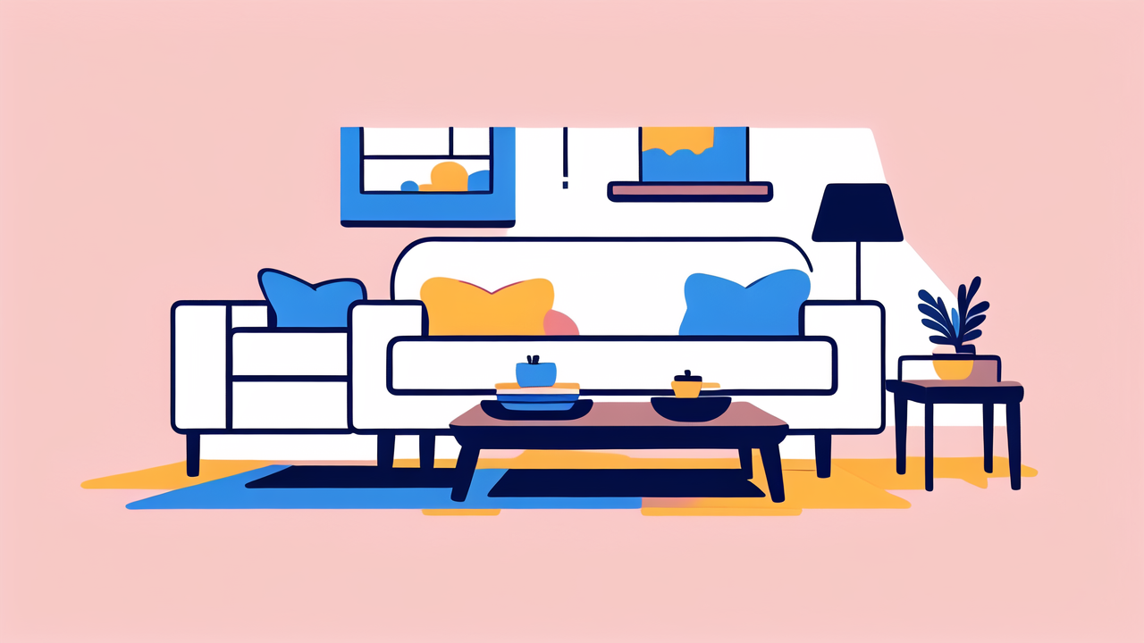 Minimalist living room with comfortable accessories, blue sofa, Teddy Fleece rug