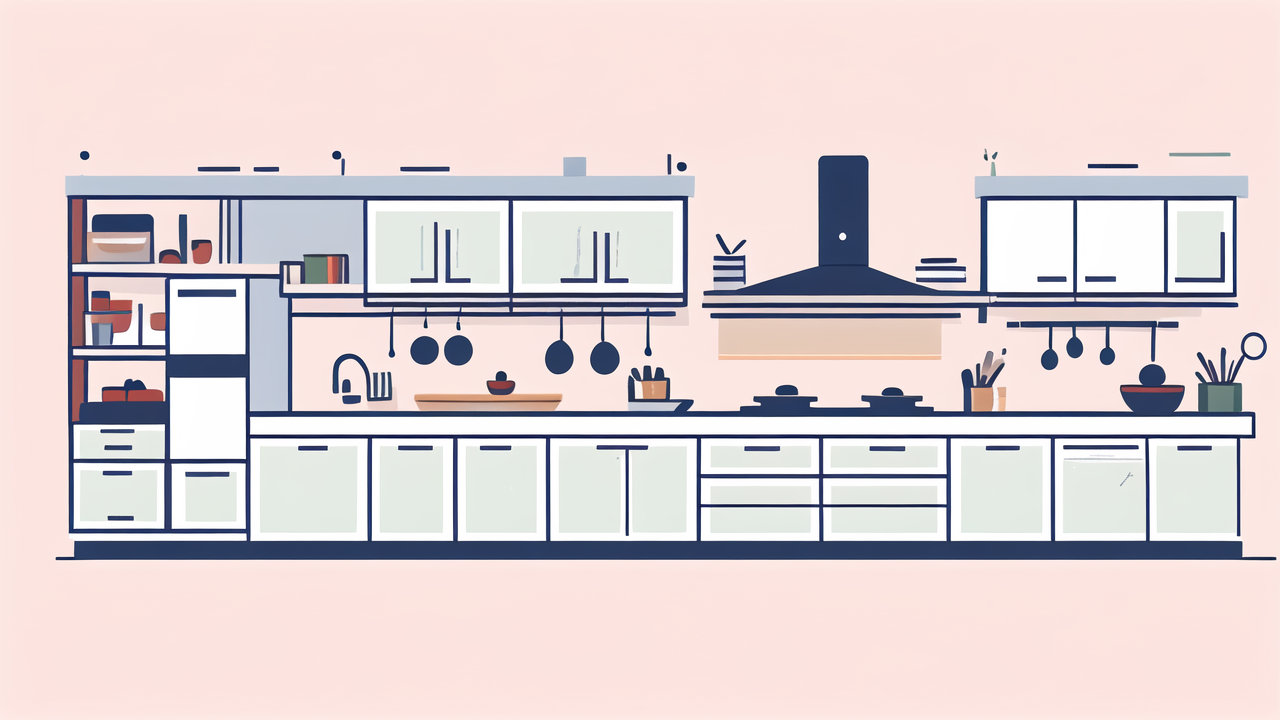 ergonomic furniture benefits, Modern kitchen with red cabinetry, white counters, and essential appliances.