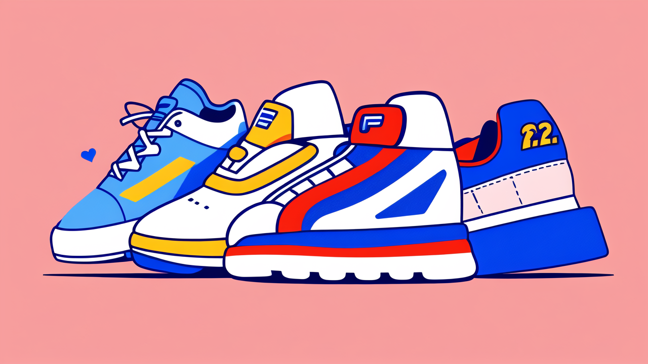 FILA Smartwatch next to colorful sneakers with wearables clothing style contrast