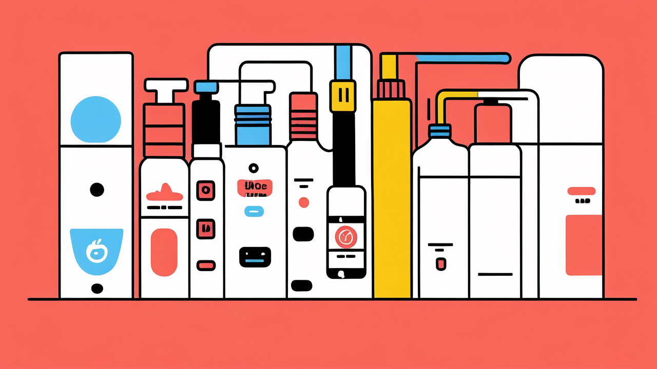 Bong bag icons in blue, yellow, black showcasing diverse objects like bongs, camera, heart.