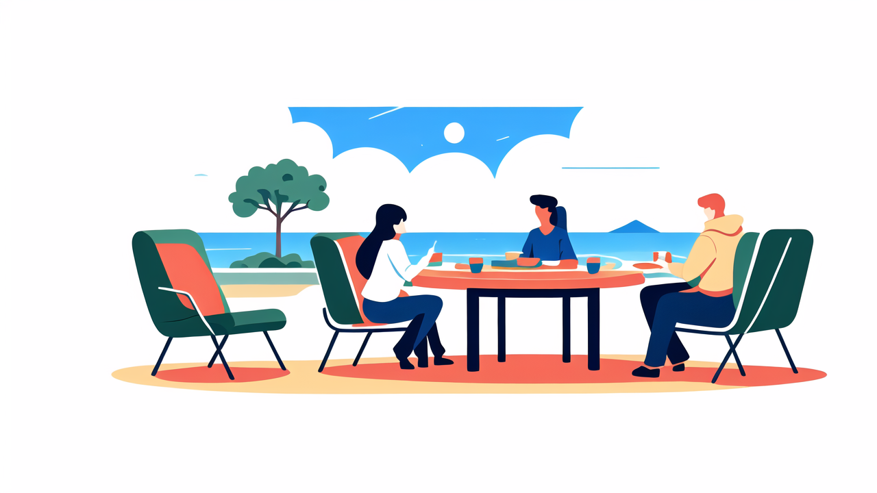Outdoor kitchen storage by Portable Shelf in scenic cafe with beach and mountain view