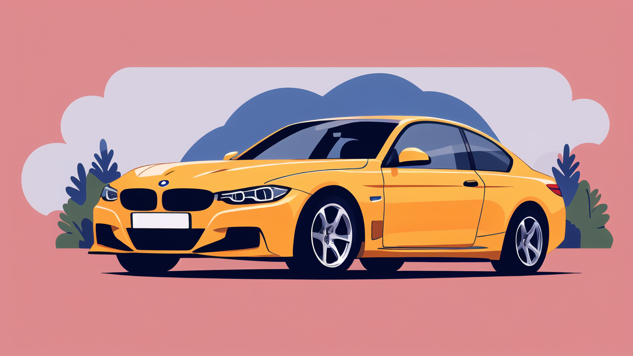 White sedan on yellow road with carbon rock board, emphasizing carbon fiber design