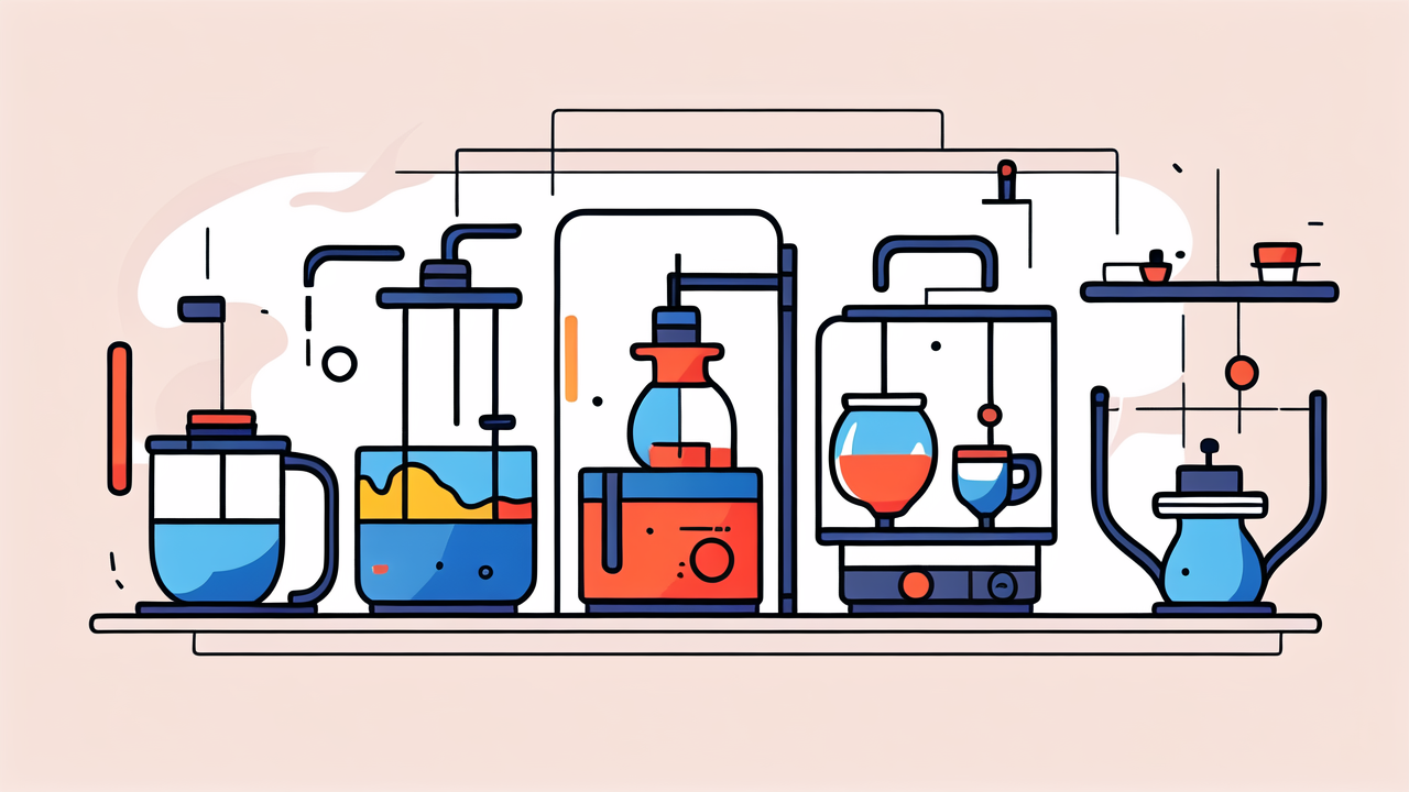 Colorful laboratory setup with glass balls in whimsical bong set style