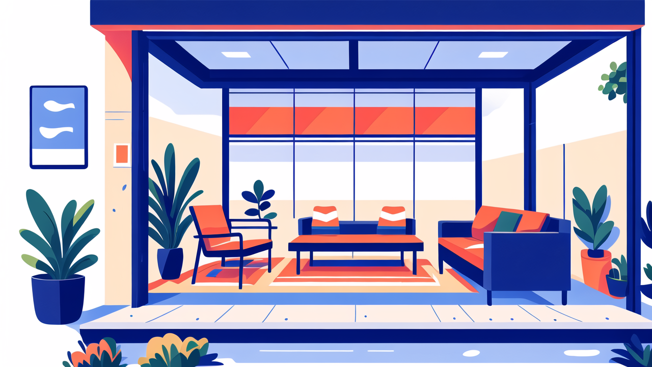 Modern living room with multifunctional outdoor furniture and vibrant decor