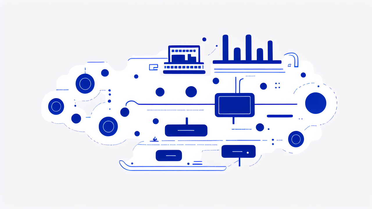 Carbon Nanofibers network illustration with blue and white interconnected shapes