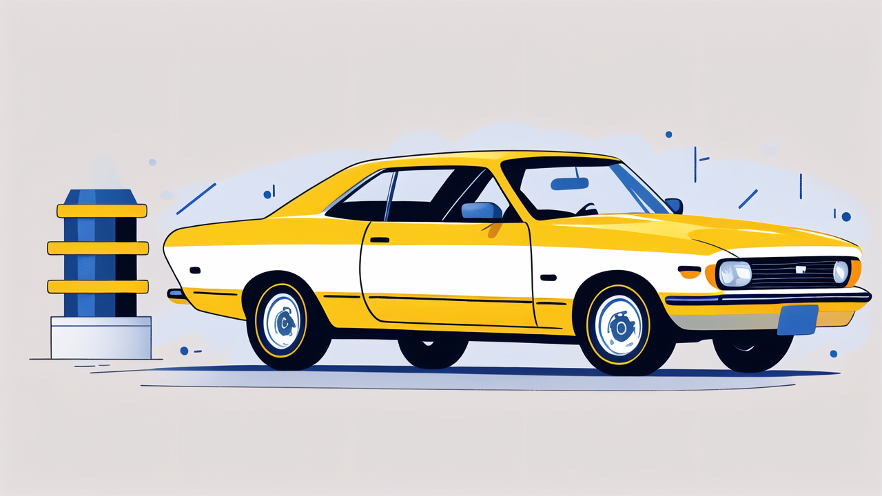 Yellow Seibon sedan with Carbon Car Parts in motion, sleek lines, abstract backdrop.