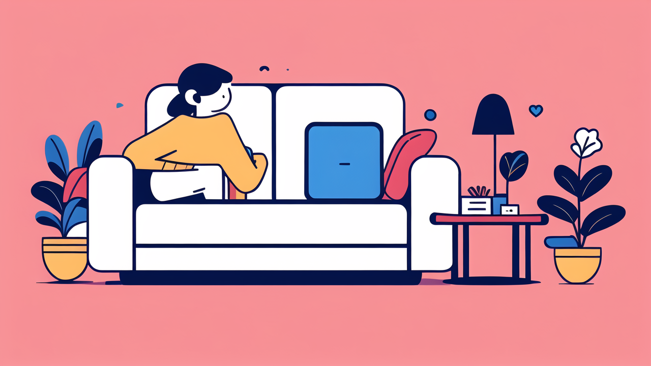 Person relaxing on a blue couch in a cozy living room with compact recliner nearby
