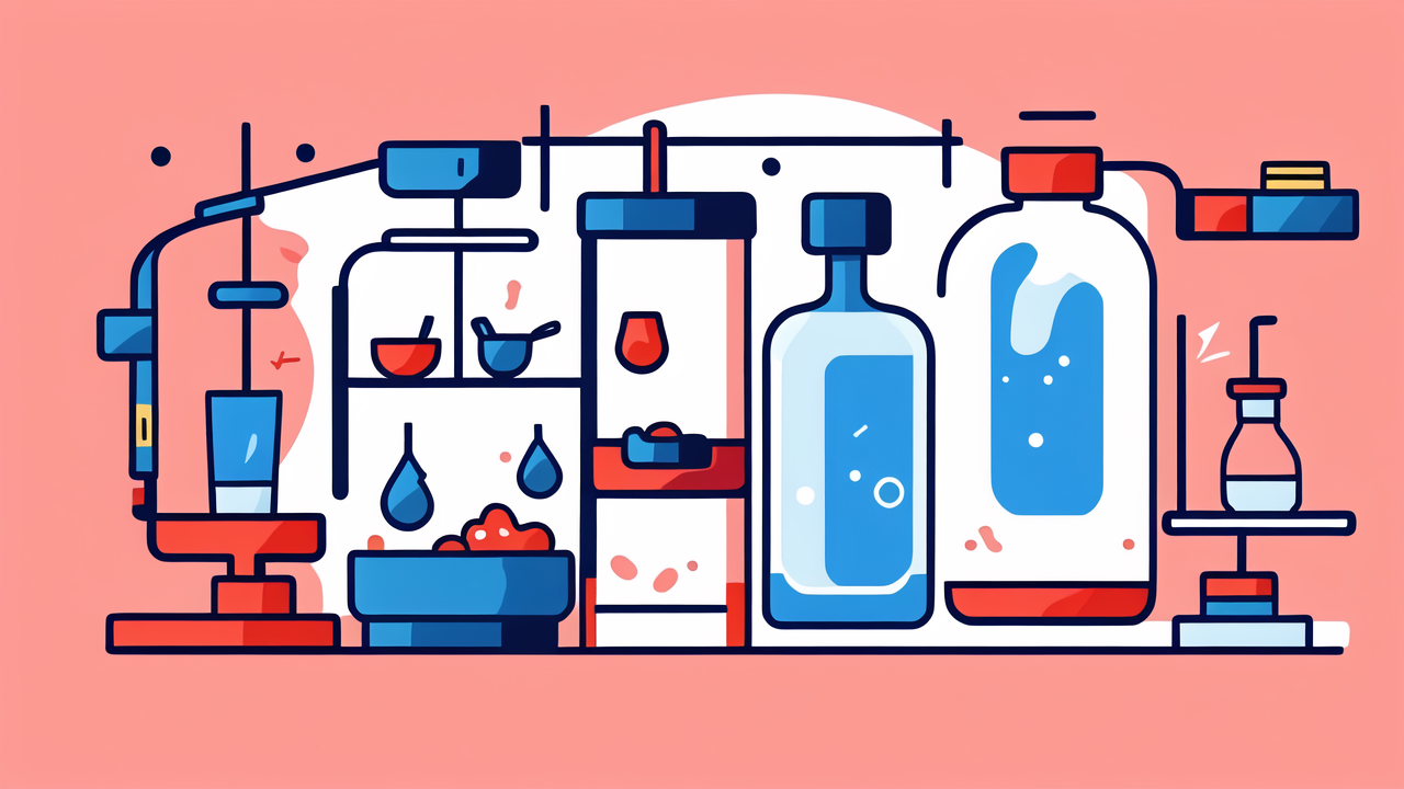 Colorful abstract lab scene with bong repair and smoking herbs elements