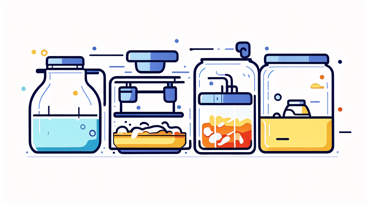 Whimsical illustration of colorful jars, not related to Baby Brew Bottle Warmer.