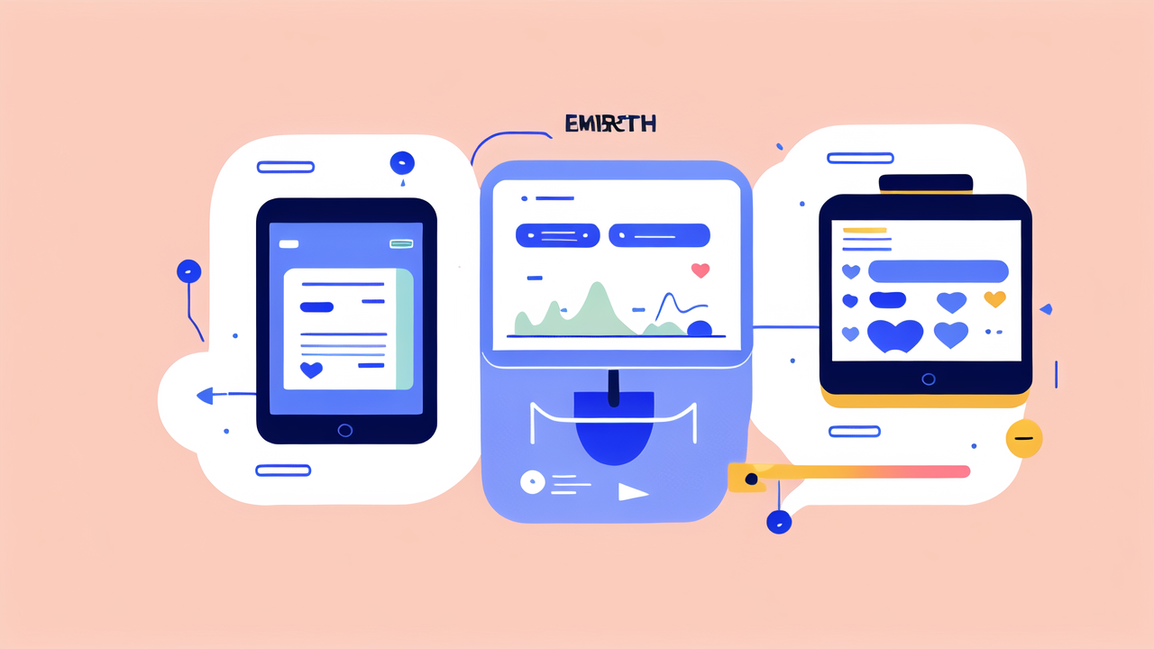 Fitness Tracker interface with smart smart watch, analytics graphs, and interaction icons