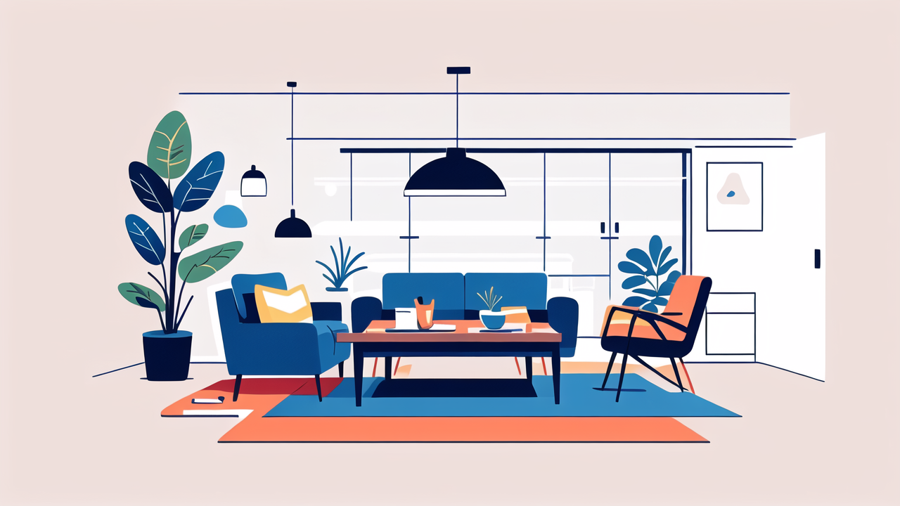 mini tables, Modern living room with blue, orange, and green Mini Table Sets, stylish decor