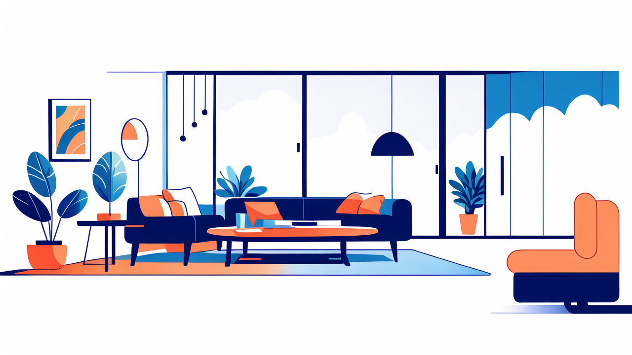 Modern dining area with TV stand designs, colorful chairs, urban window view.