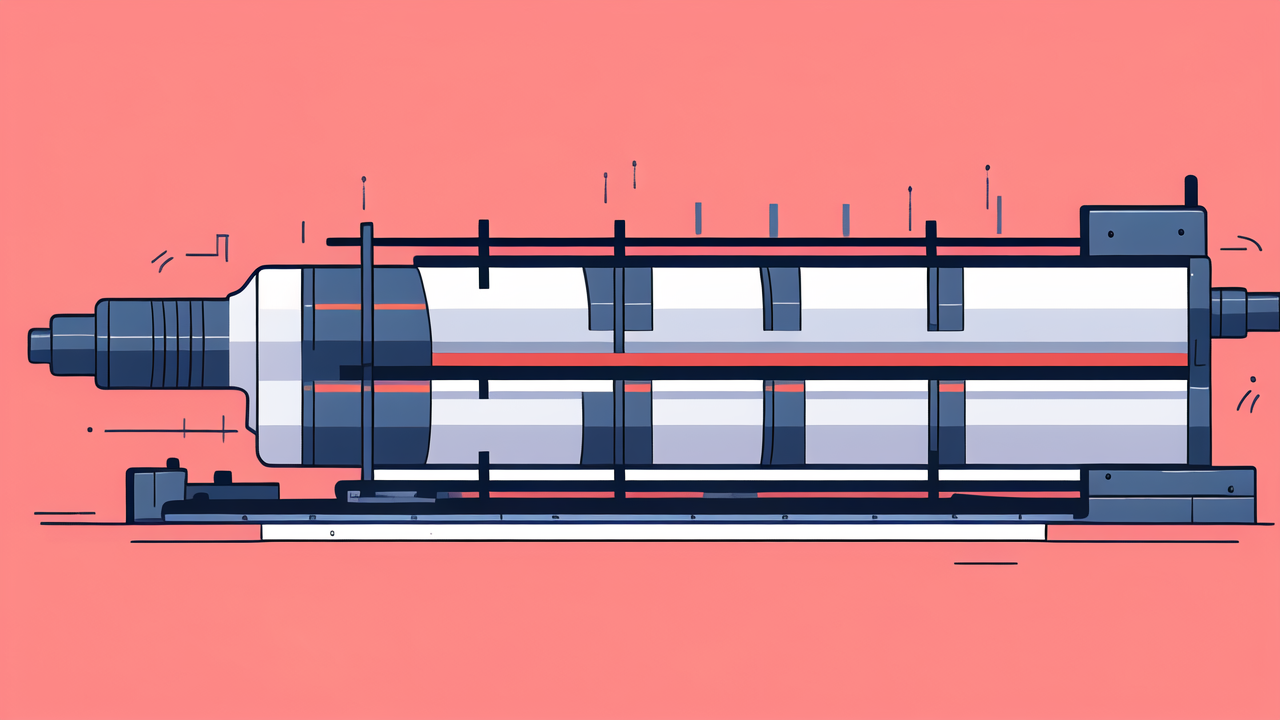 1 inch carbon fiber tube, Stylized cylindrical machine with carbon fiber tubes and blue accents on pink background