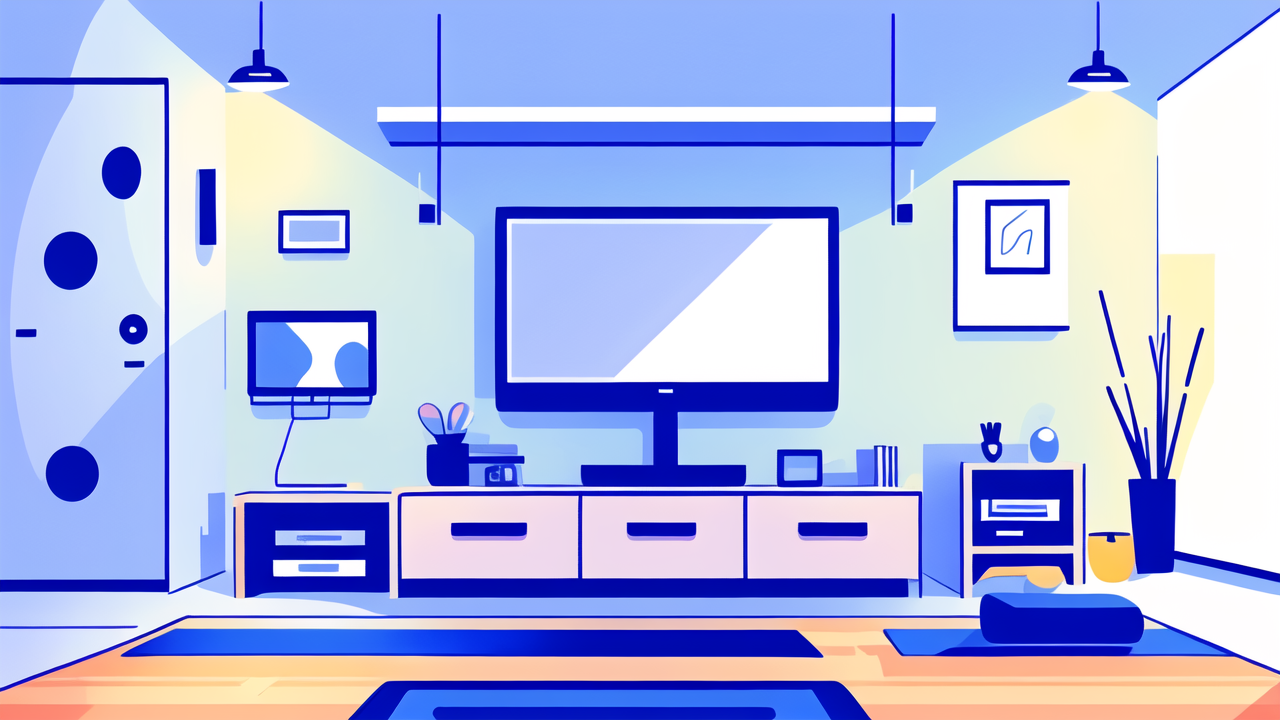 energy efficient TV, LED TV lights, stylized flow of data and energy elements