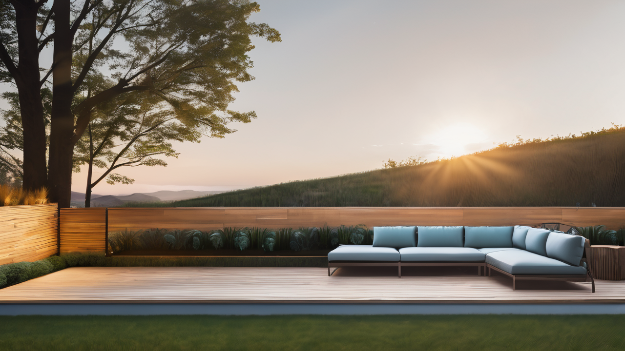 backyard innovations, Modern kitchen with blue countertops, red accents, Chromebase outdoor tech integration.