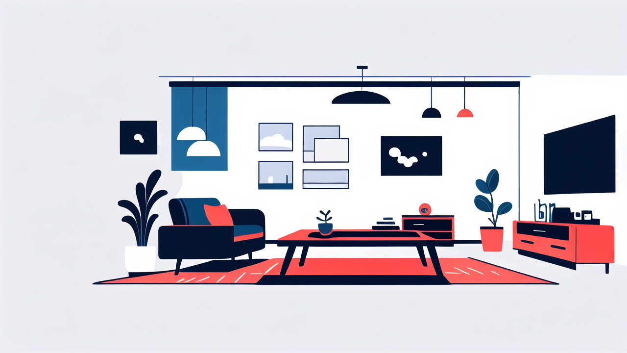 interior design south africa, Vivid abstract landscape art featuring colorful shapes and Portable Bluetooth Speakers.