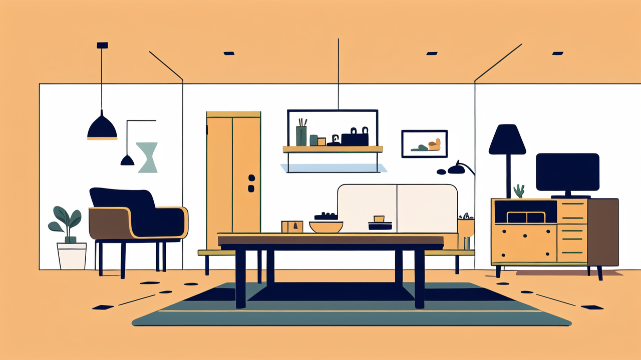 Modern living room with XL coffee table, oversized furniture, blue armchair, gray sofa