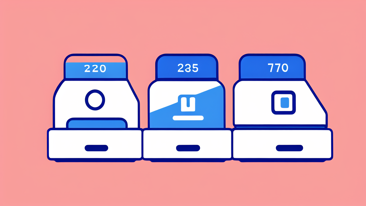 sport tech watch, Trio of blue and white vending machines in sequence on pink background