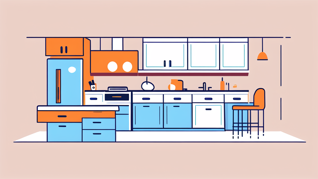 Modern kitchen with white cabinets, blue countertops, and sleek custom coffee tables.