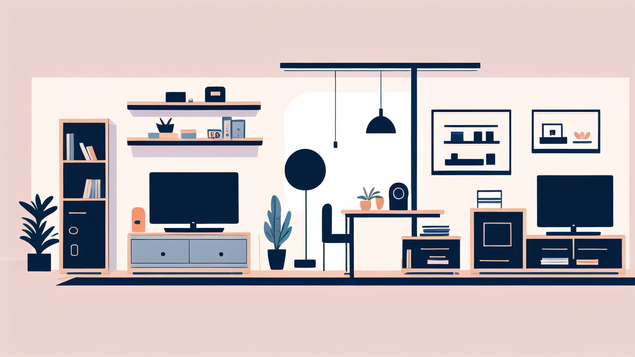 setup home theater, Home Theater setup in minimalist living room, South Africa style, blue and gray decor.
