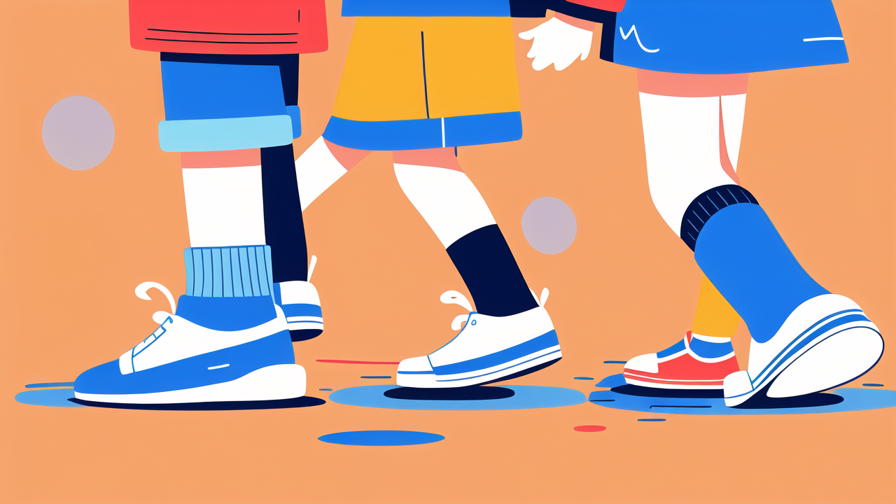 Toddler time with anti-slip shoes, children in colorful outfits, smiling in line