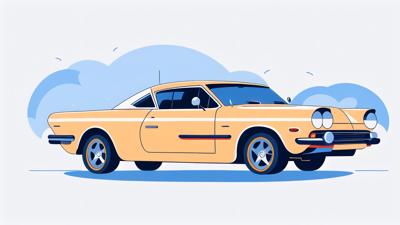 white carbon fiber sheet, Yellow classic muscle car on blue background with motion lines, carbon fiber sheets.