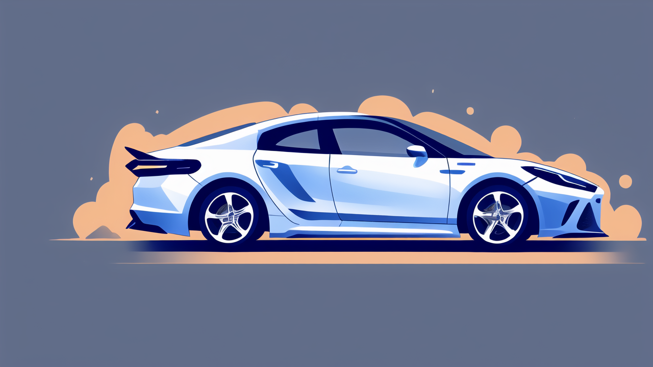 Sleek white sedan with carbon fiber auto parts on dark blue background