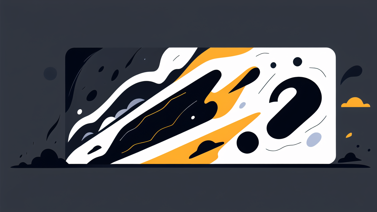 color carbono, Abstract question mark in carbon black, with geometric shapes in black, white, yellow