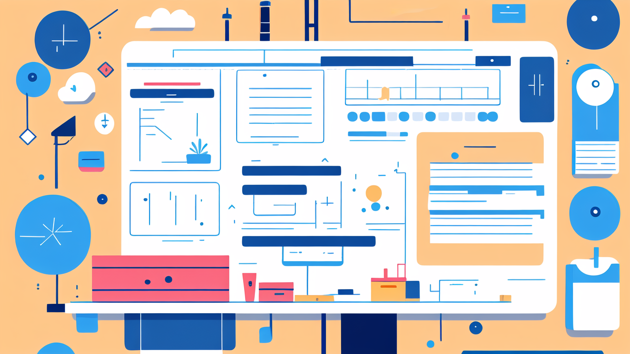 budget friendly home decor, Vibrant workspace illustration with digital interface and abstract icons