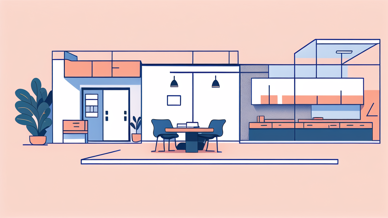 Modern minimalist interior with bureau furniture enhancing workspace productivity.