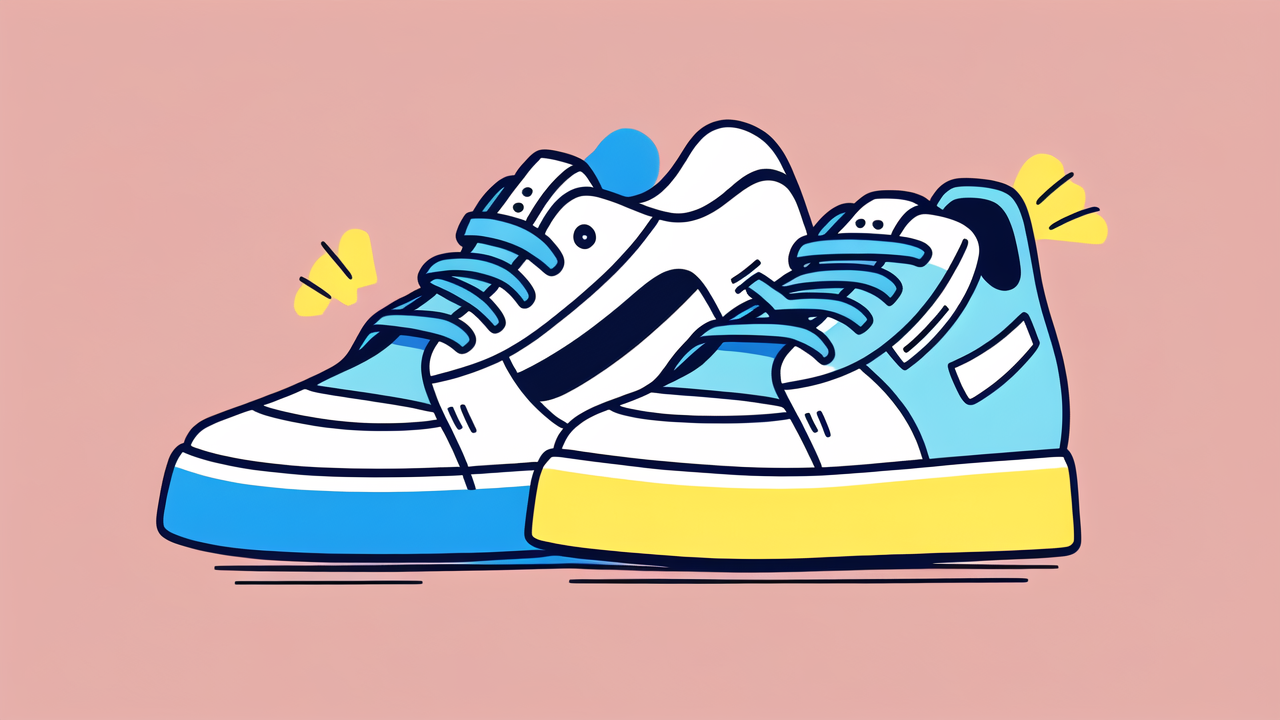 beebo lot, Bibs sneakers with blue, yellow, and pink design on a pink background.