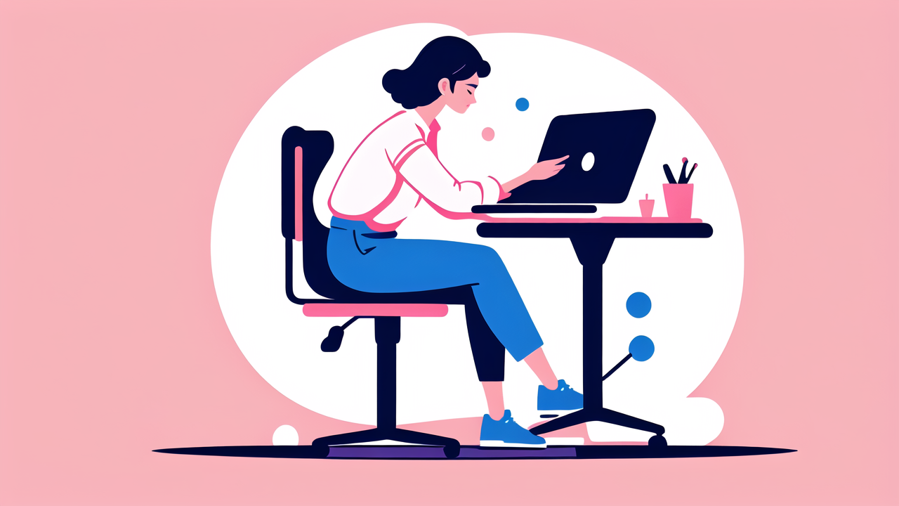 Woman focused on laptop work at makeup stand with Makeup Stool and minimal decor.
