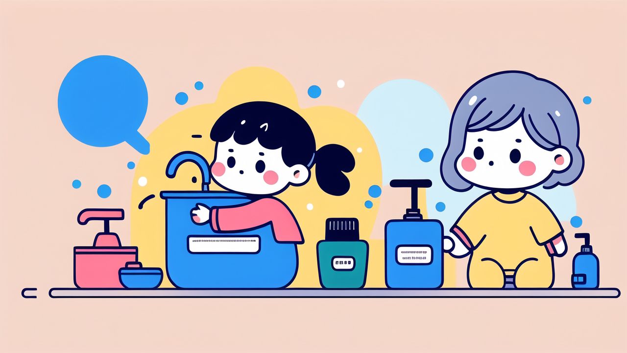 baby teethers, Young girl learns hygiene with baby essentials, guided by older woman in bathroom.