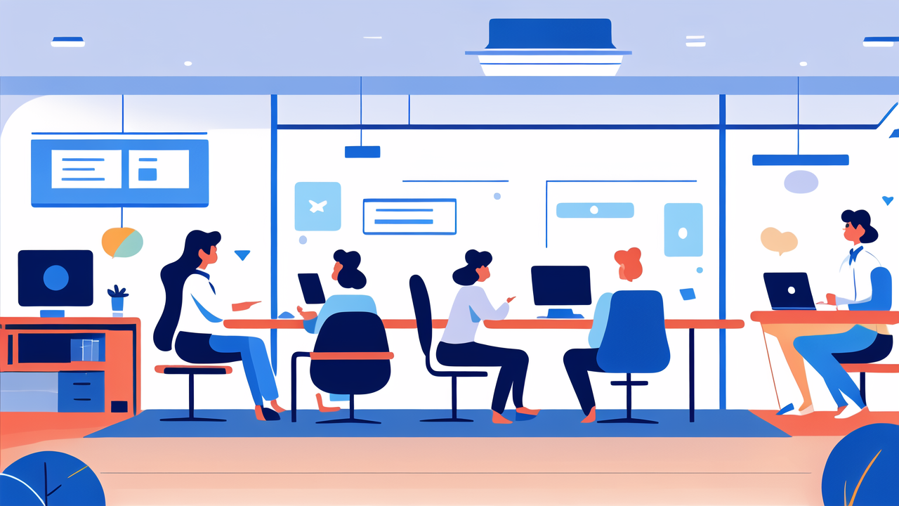 Smart Home Device in modern office with vibrant blue and orange decor and smart housing.