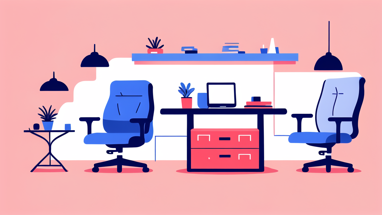 modern office with Furniture South Africa style, blue chairs, rolling kitchen shelves