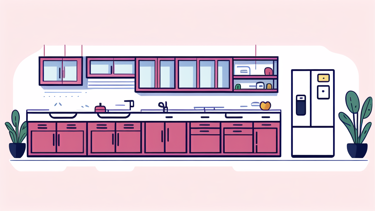 Modern kitchen cm-302 with Party Speaker, featuring blue and orange accents