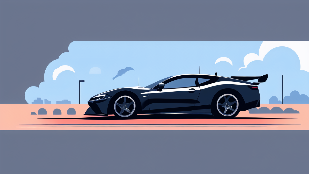 Dark blue sports car with strongest carbon fiber weave and yellow-rimmed wheels
