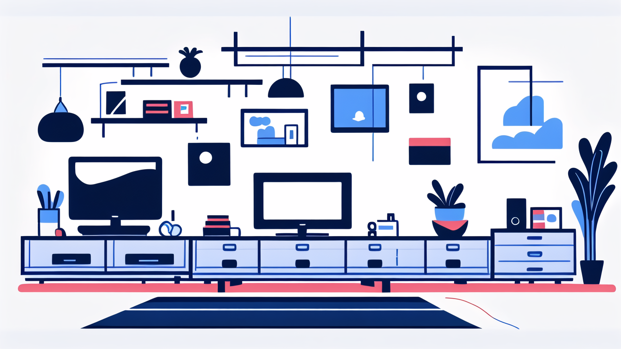 tv mounting tips, Modern living room with flat screen TV placement on red entertainment units