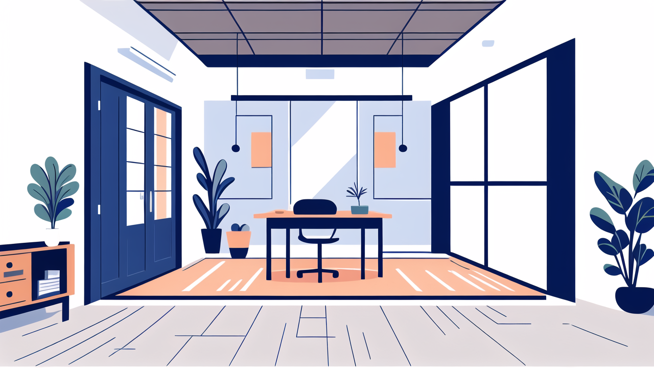 Modern office space with decor in home elements and functional workspace setup