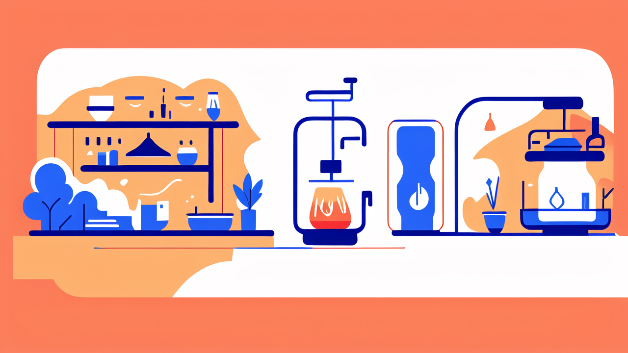 nice bongs, Vibrant abstract lab with blue magnifying glass, microscope, and scientific tools.