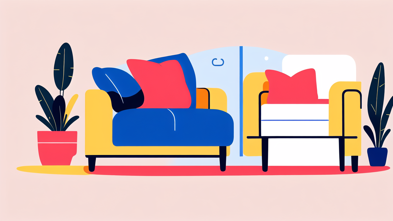 Cozy living room with adjustable couch, colorful chairs, and a home entertainment system
