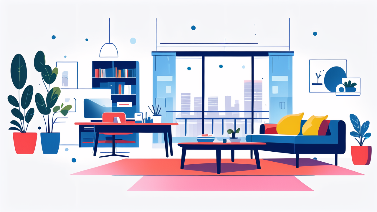modern living room with multifunctional coffee table, space-saving furniture, blue sofa
